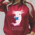 AXOLOTL Reads a Book READOLOTL Bookworm Axolotl Raglan Sleeve Sweatshirt Heather Dust