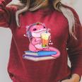 Axolotl With Strawberry Matcha And Books Raglan Sleeve Sweatshirt Heather Dust
