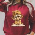 Baby Monkey Open Book Reading Animal Lover Graphic Portrait Raglan Sleeve Sweatshirt Heather Dust