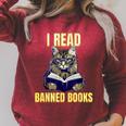 Banned Books Cat Reader Anti-Censorship Raglan Sleeve Sweatshirt Heather Dust
