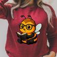Bee Reading Book Lover Raglan Sleeve Sweatshirt Heather Dust