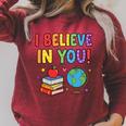 I Believe In You Educational Art With Books And Globe Raglan Sleeve Sweatshirt Heather Dust