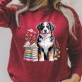 Bernese Mountain Dog Berner Bookworm Flowers Book Reading Raglan Sleeve Sweatshirt Heather Dust