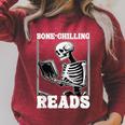 Bone-Chilling-Reads Skeleton Reading Bookworm Book Lovers Raglan Sleeve Sweatshirt Heather Dust