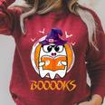 Boo Boooks Ghost Book Reading Halloween 2025 Teacher Raglan Sleeve Sweatshirt Heather Dust