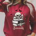 Boo Skeleton Skull Books Halloween Women School Teacher Kid Raglan Sleeve Sweatshirt Heather Dust