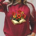 Book With Blooming Flowers Reading Nature Garden Raglan Sleeve Sweatshirt Heather Dust