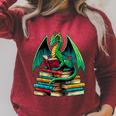 Book Dragon Reading Books Raglan Sleeve Sweatshirt Heather Dust