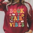 Book Fair Vibes Groovy Retro School Reading Nostalgic Raglan Sleeve Sweatshirt Heather Dust