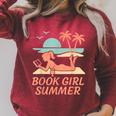 Book Girl Summer Book Reading Retro Sunset Raglan Sleeve Sweatshirt Heather Dust