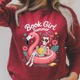 Book Girl Summer Skeleton Reading Books Lovers Beach Raglan Sleeve Sweatshirt Heather Dust