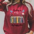 Book Lover Floral Reading Is My Happy Place Raglan Sleeve Sweatshirt Heather Dust