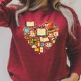 Book Lover Heart Reading Stack Bookworm Raglan Sleeve Sweatshirt Heather Dust