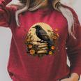 Book Lover Ideas Raven Reading Book Occult Crow Raglan Sleeve Sweatshirt Heather Dust