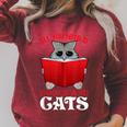 Book Lover Nerd Reading Teacher Bookworm Ladies Cat Raglan Sleeve Sweatshirt Heather Dust