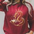 Book Lovers Dragon Fantasy Art Mythical Creatures Yellow Bookworm Chinese Dragon Raglan Sleeve Sweatshirt Heather Dust