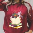 Book Lovers Wildflowers Books Reading Cute Floral Readers Raglan Sleeve Sweatshirt Heather Dust