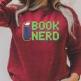 Book Nerd Pixel Retro Reading Bibliophile Gamer Raglan Sleeve Sweatshirt Heather Dust