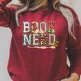 Book Nerd Vintage Floral Aesthetic Leopard Print Raglan Sleeve Sweatshirt Heather Dust