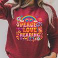 Book Peace Bookworm Hippie Rainbow Peace Sign Raglan Sleeve Sweatshirt Heather Dust