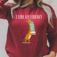 Book Reading Giraffe I Love My Library Raglan Sleeve Sweatshirt Heather Dust