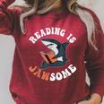 Book Reading Is Jawsome Reading Books Raglan Sleeve Sweatshirt Heather Dust