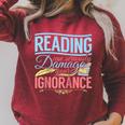 Book Reading Reading Can Seriously Damage Your Ignorance Raglan Baseball Tee Raglan Sleeve Sweatshirt Heather Dust