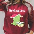 Bookasaurus T-Rex Reading Dinosaur Book Pun T Shirt Raglan Sleeve Sweatshirt Heather Dust