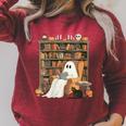 Bookish Ghost Haunted Library Cat Bookworm Book Lover Raglan Sleeve Sweatshirt Heather Dust