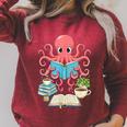 Bookish Octopus Reading Books And Coffee Literary Lover Art Raglan Sleeve Sweatshirt Heather Dust