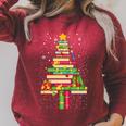 Books Christmas Tree Xmas Librarian Book Lovers Pajama Raglan Sleeve Sweatshirt Heather Dust