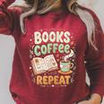 Books Coffee Repeat Book Lover Reader Bookworm Raglan Sleeve Sweatshirt Heather Dust