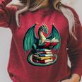 Books Dragon Reading Book Lover Raglan Sleeve Sweatshirt Heather Dust