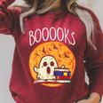 Books Ghost Boooks Halloween Reading Librarian Teacher Book Raglan Sleeve Sweatshirt Heather Dust