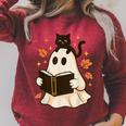 Books Ghost Reading Book Halloween Library Cat Fall Raglan Sleeve Sweatshirt Heather Dust Books Ghost Reading Book Halloween Library Cat Fall Raglan Sleeve Sweatshirt Heather Dust