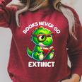 Books Never Go Extinct Reading Dinosaur Bookish Nerdy Raglan Sleeve Sweatshirt Heather Dust