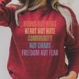 Books Not Bans Heart Not Hate Community Not Chaos Raglan Sleeve Sweatshirt Heather Dust