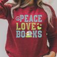 Books Peace Love Bookworm Book Nerd Book Lover Reading Raglan Sleeve Sweatshirt Heather Dust