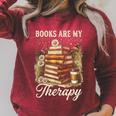 Books Are My Therapy Coffee Bookworm Retro Reading Raglan Sleeve Sweatshirt Heather Dust