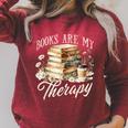 Books Are My Therapy Floral Book Lover Reading Bookworm Nerd Raglan Sleeve Sweatshirt Heather Dust
