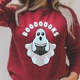 Books Reader Creepy Horror On Halloween Ghost Reading Raglan Sleeve Sweatshirt Heather Dust
