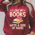 I Like My Books With a Side Of Panic Thriller Raglan Sleeve Sweatshirt Heather Dust I Like My Books With a Side Of Panic Thriller Raglan Sleeve Sweatshirt Heather Dust