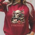 Booktrovert Skull Books Tea Flower Gothic Bookworm Bookish Raglan Sleeve Sweatshirt Heather Dust