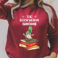The Bookworm Gnome Christmas Gnome Book Reading Enthusiast Raglan Sleeve Sweatshirt Heather Dust
