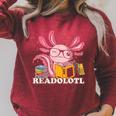 Bookworm Readolot Mexican Salamander Book Reading Axolotl Raglan Sleeve Sweatshirt Heather Dust
