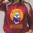 Boooks Moon Ghost Reading Halloween Bookworm Librarian Book Raglan Sleeve Sweatshirt Heather Dust