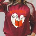 Booooks Boo Ghost Book Library Halloween Students Teachers Men Women Kids Raglan Sleeve Sweatshirt Heather Dust