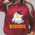 Booooks Funny Halloween Cute Ghost Book Reading Raglan Sleeve Sweatshirt Heather Dust