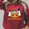 Booooks Ghost Boo Read Books Library Teacher Halloween Cute Raglan Sleeve Sweatshirt Heather Dust