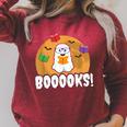 Booooks Ghost T Shirt Boo Read Books Library Raglan Sleeve Sweatshirt Heather Dust